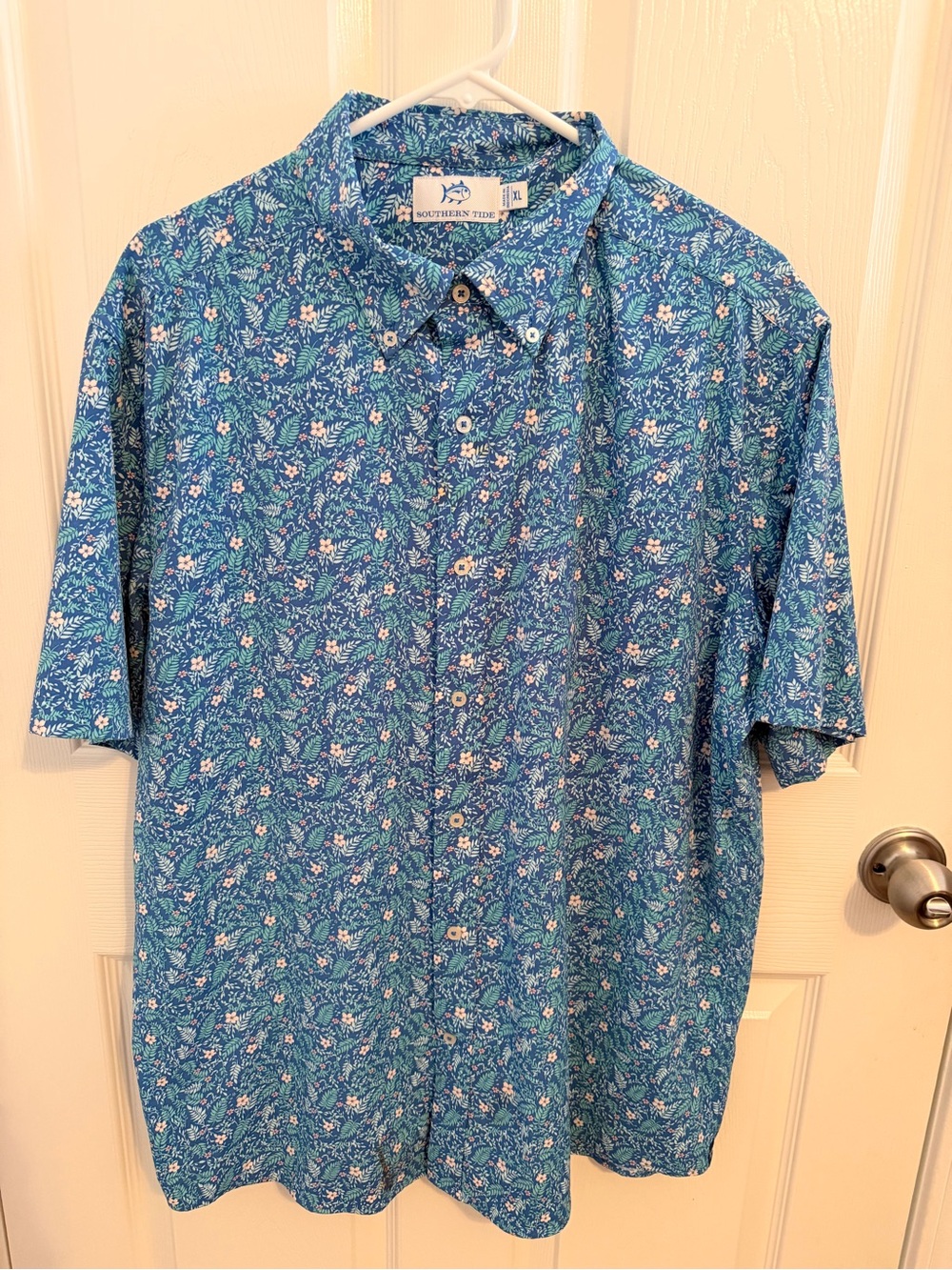 Southern Tide Blue Floral Short-Sleeve Button-Down Shirt ~ Size XL